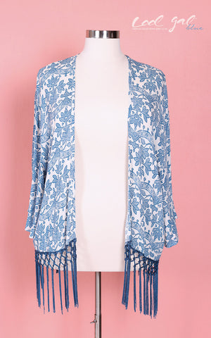 Cool Gal Blue Fringed Open Front Cardigan - Blue (Sizes14 - 22)** This Item Ships Nov 4th** - Society+ - Society Plus - Plus Size Fashion - 1