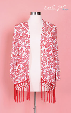 Cool Gal Blue Fringed Open Front Cardigan - Red Sizes (14 - 22)** SHIPS OUT NOV.4TH** - Society+ - Society Plus - Plus Size Fashion - 1