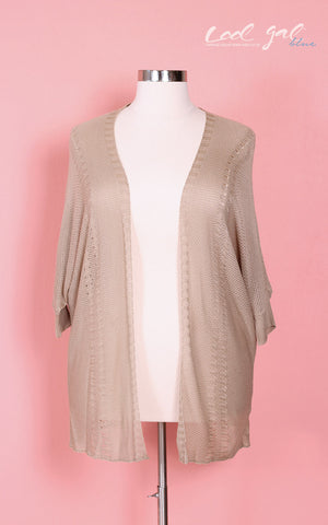Cool Gal Blue Knitted Cardigan - Khaki (Sizes 14 - 18) - Society+ - Society Plus - Plus Size Fashion - 1