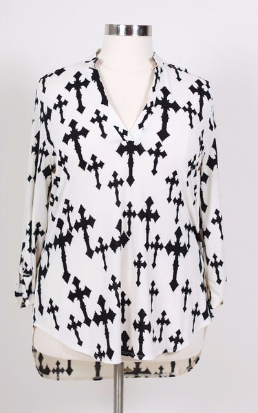 Cool Gal Cross Print Top (Sizes 18 - 22) - Society+ - Society Plus - Plus Size Fashion - 1