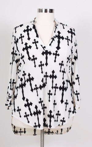 Cool Gal Cross Print Top (Sizes 18 - 22) - Society+ - Society Plus - Plus Size Fashion - 1