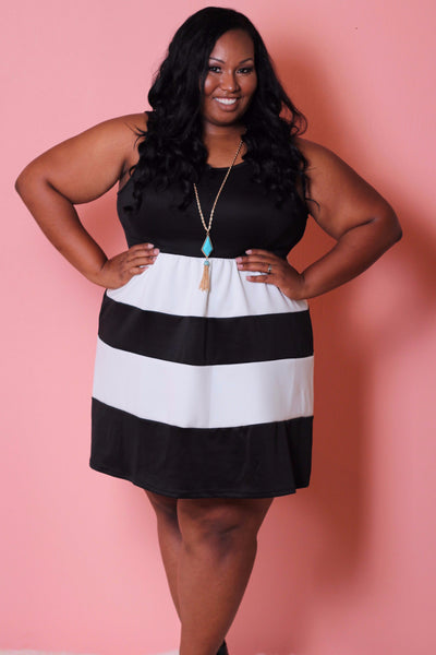 Cool Gal Black and White Sleeveless Skater Dress (Sizes 14 - 20) *Item ships on November 4th* - Society+ - Society Plus - Plus Size Fashion - 1