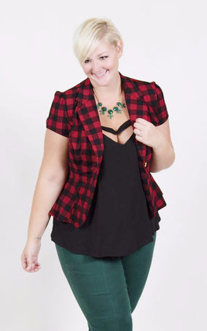 Buttoned Plaid Blazer (Sizes 14 - 20) - Society+ - Society Plus - Plus Size Fashion - 1